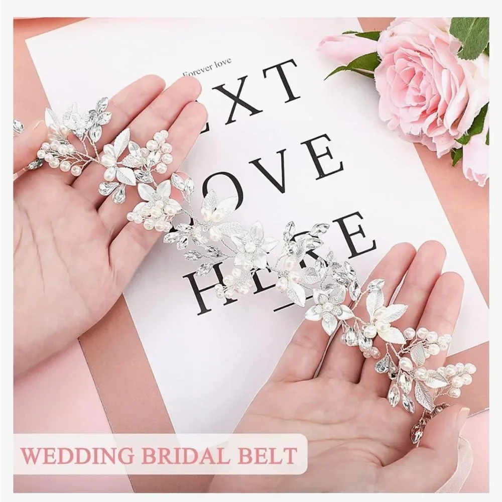 Silver Pearl Bridal Belt or Hair Vine Headband